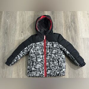 ZeroXposur Boy's Red Abstract Puffer Jacket Coat Black Gray Hooded Size XS 4 5